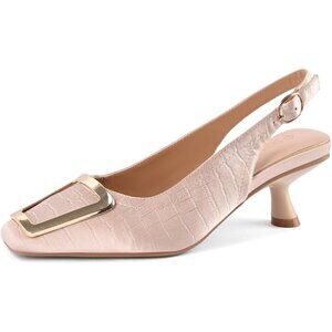 SICARE Slingback Kitten Heels Synthetic Black Closed Square Toe Low Heel Pumps